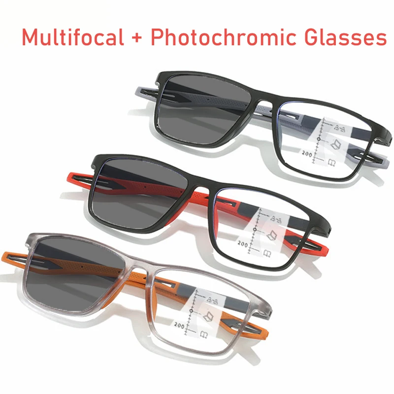 Ultralight Outdoor Photochromic Reading Glasses Fashion Trend Color Changing Progressive Multifocal Eyeglasses Finished Eyewear