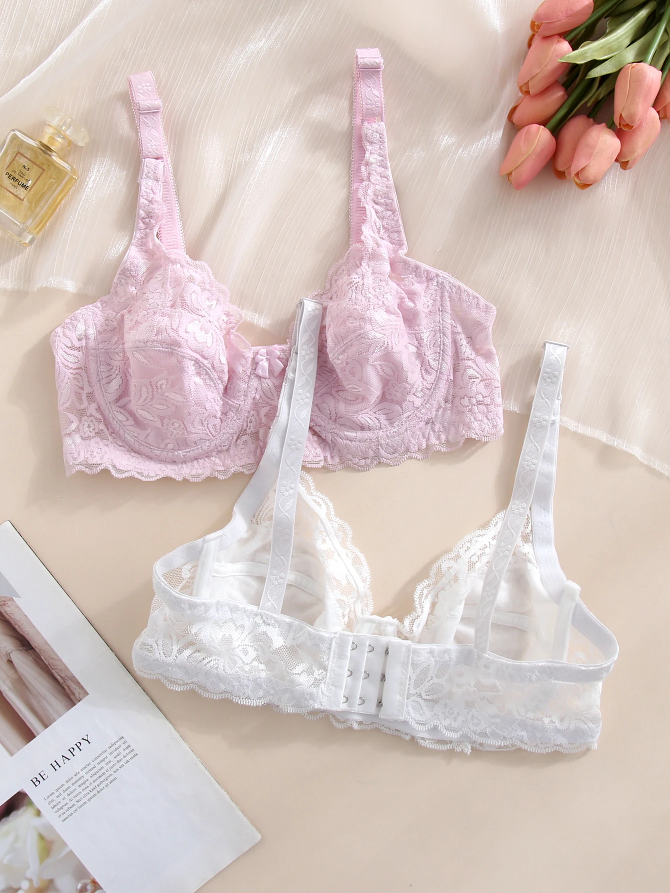 2Pcs/Lot Sexy Sheer Lace Bras For Women Three Hook-and-eye Lace Bralette Women Push Up Bra Underwear Women Lingerie Brassiere