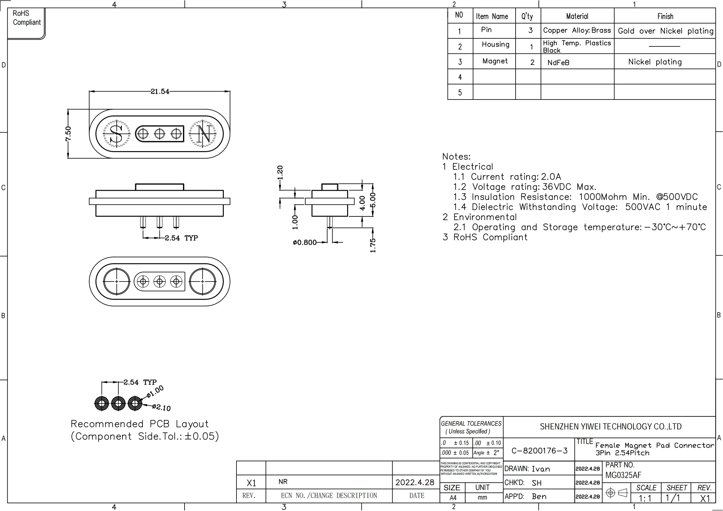 1 Paar Magnet-Pogo-Pin-Stecker 2 3 4 6 Pin 2A wasserdichtes Pogopin-Stecker-Buchse 2,54 mm USB Typ C federbelastetes DC-Stromkabel – Detail 4