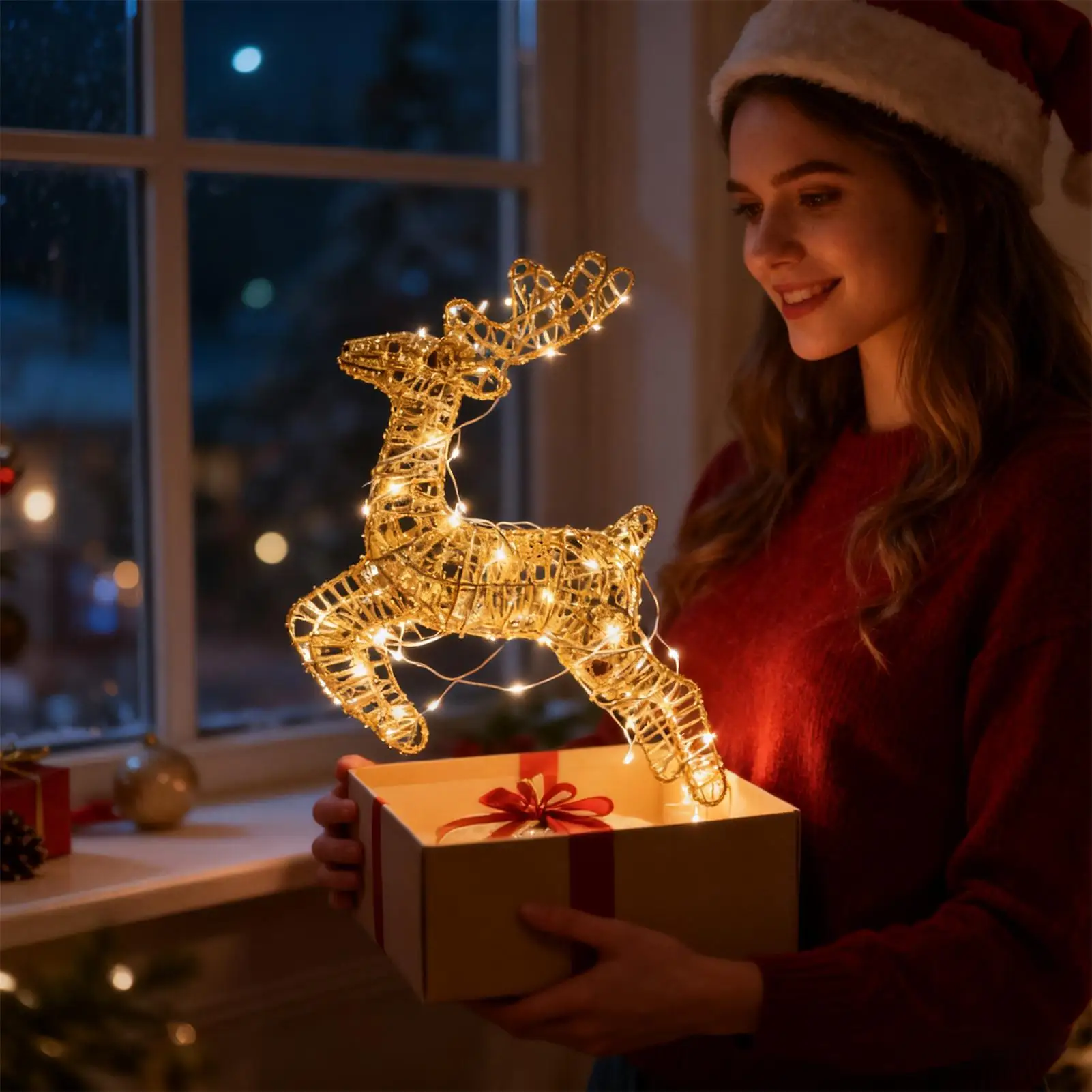 

Рождественский блестящий олень с подсветкой, праздничное украшение, предварительно освещенный блестящий стоячий олень для внутреннего и наружного двора, газона, сада