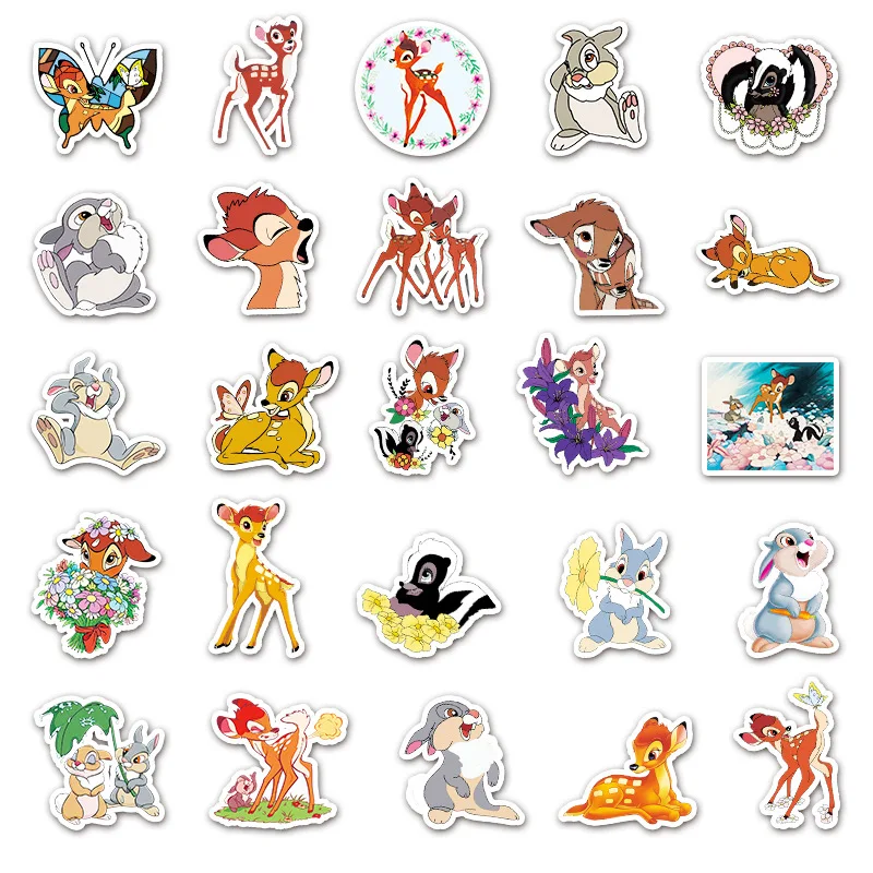 10/30/50PCS Disney Bambi การ์ตูนสติกเกอร์ Graffiti น่ารักกวาง Decals โทรศัพท์แล็ปท็อปสเก็ตบอร์ดกีตาร์สมุดภาพรถสติกเกอร์ของเล่นเด็ก