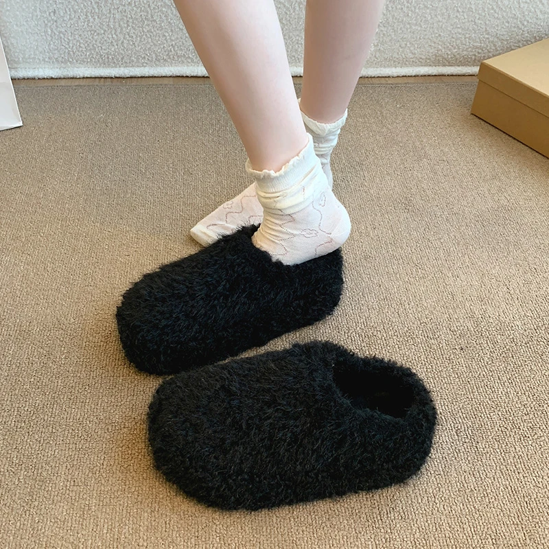 شباشب شتوية نسائية مبطنة بالصوف نصف شباشب مسطحة القاع نمط في الهواء الطلق يمكن ارتداؤها شباشب قطنية مريحة للنساء #4