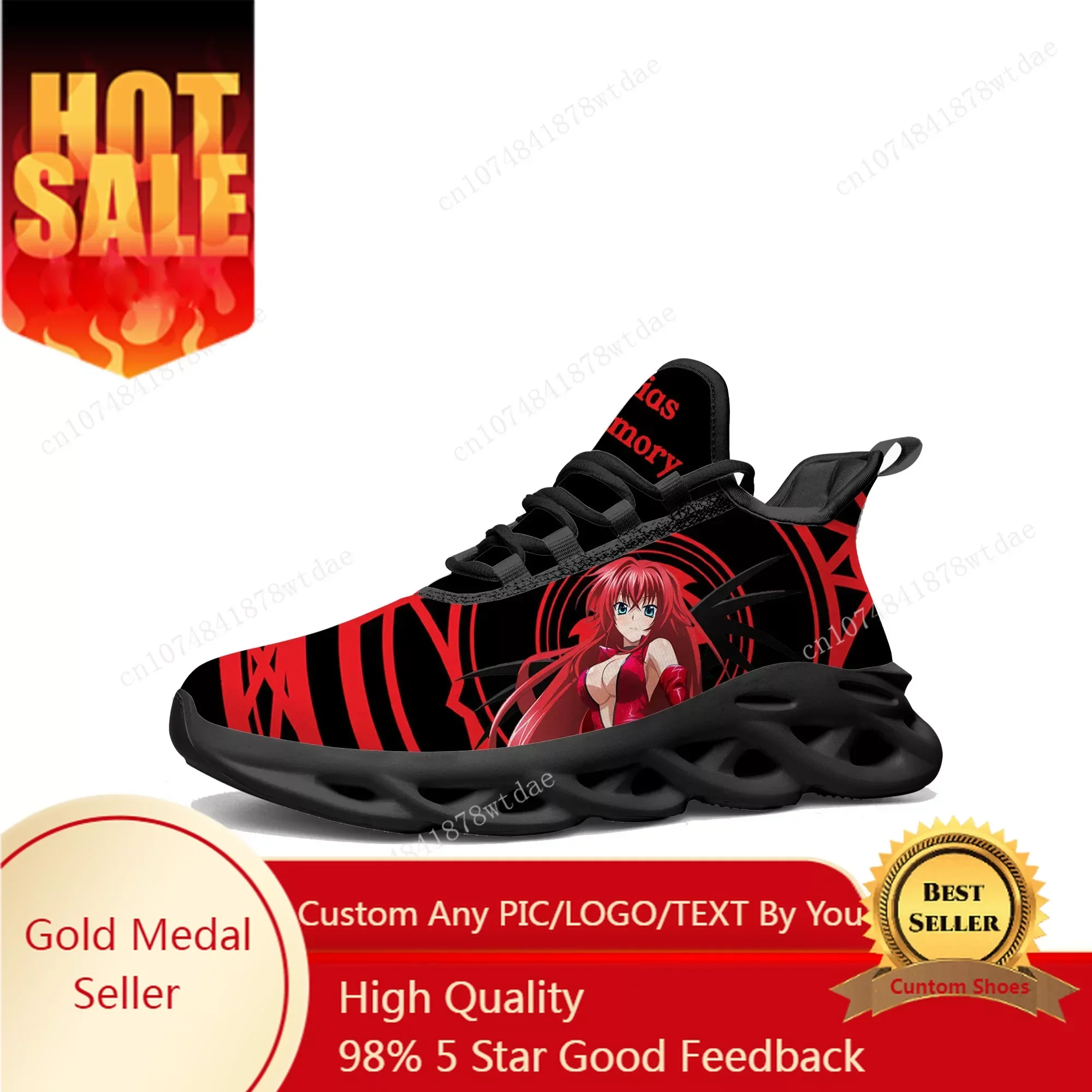 

Anime High School DxD Flats Sneakers Mens Womens Teenager Sports Shoes High Quality Rias Gremory Custom Lace Up Mesh Footwear