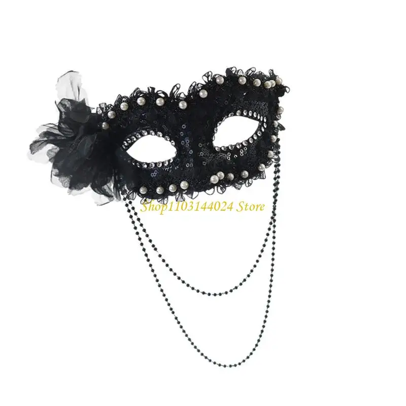 N5ke halloween falso pérolas embelezadas meia máscara ajuste confortável acessório fantasia plástico para festas