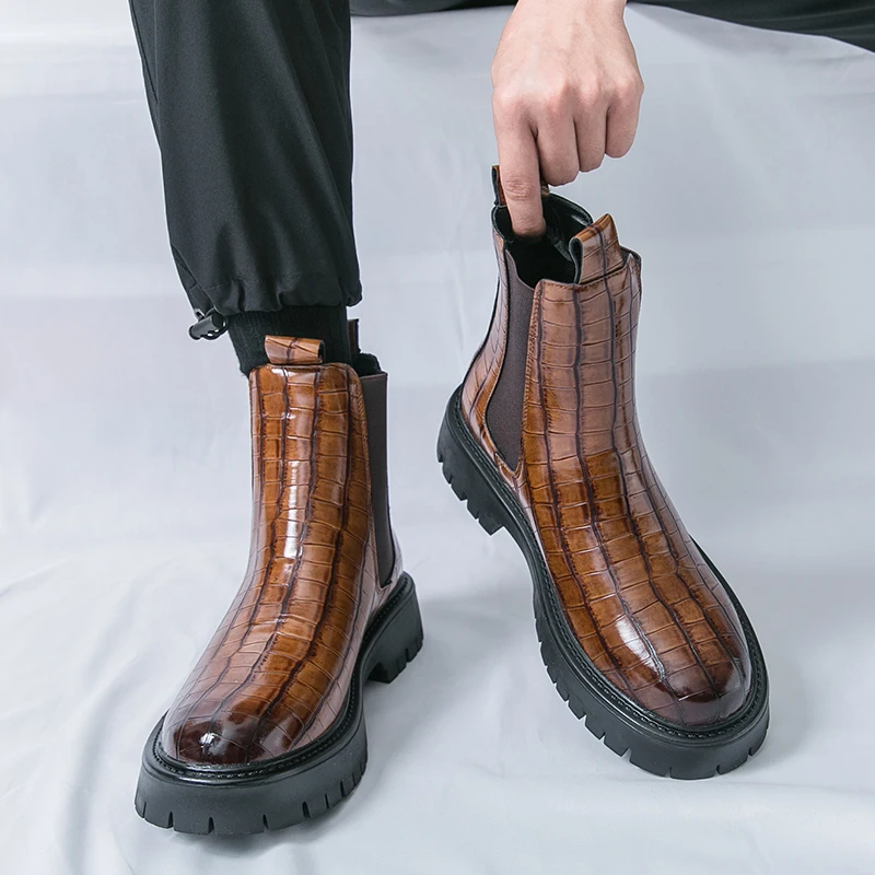 

Men Boots Classic Chelsea Boots Black-brown Men Thick-soled Durable High-top Fashion Brand Boots Outdoor Work Boots Sizes 38-46
