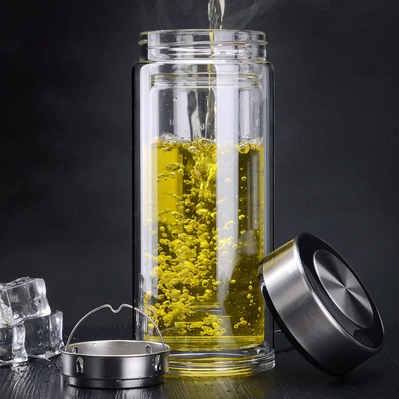 1000ML Leakproof Tea Bottle with Infuser Stainless Steel Double Walled Portable Drinking Lemon Water Cup Container for CarTravel