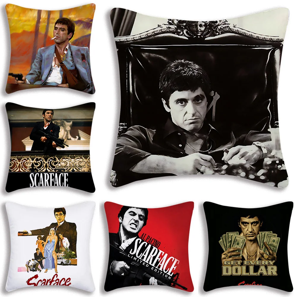 S-Scarface Movie Pillow Covers Cartoon Sofa Decorative Home Double-sided Printing Short Plush Cute Cushion Cover