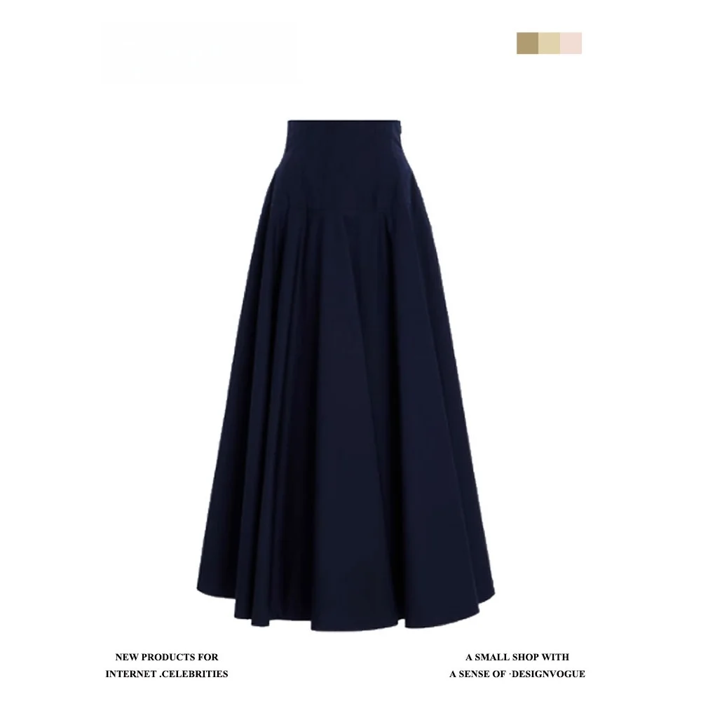 

High Waist Loose Bla Midi Skirt for Women Spring Summer Ele Versatile Commute Sle A-Line Skirt Casual Wool