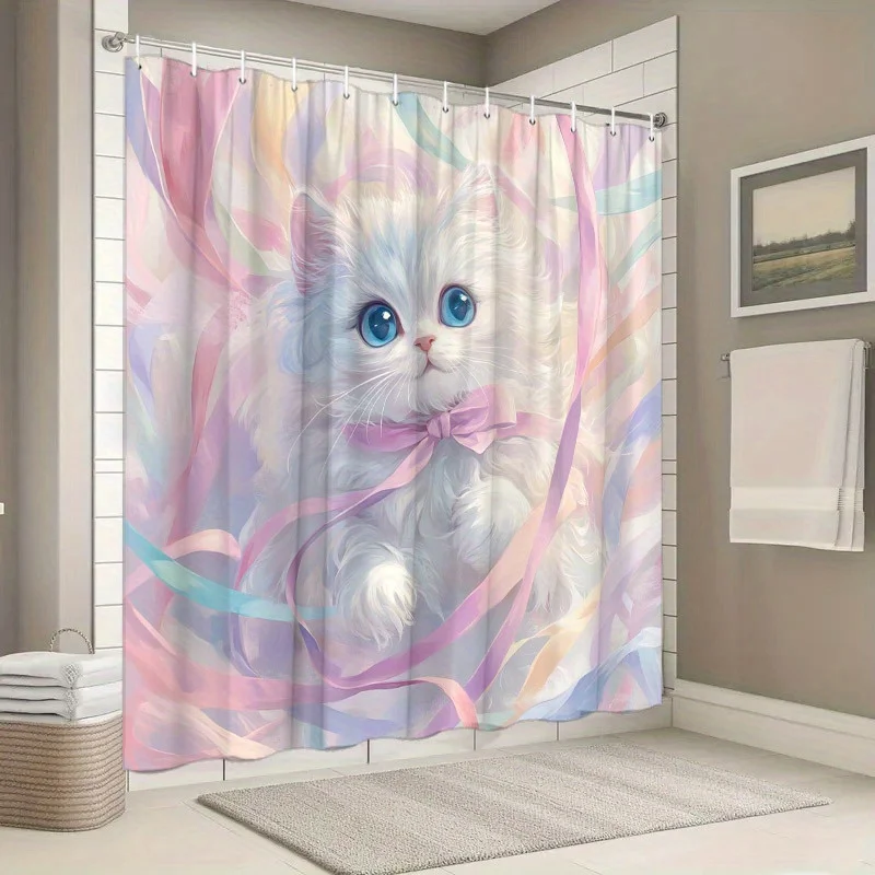 Adorable Pink Kitten Shower Curtain - Water-Resistant, Easy to Clean, Adds a Sweet and Playful Touch to Your Bathroom Decor