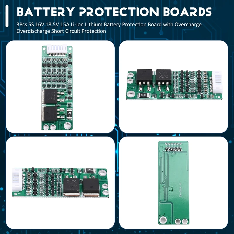 3Pcs 5S 16V 18.5V 15A Li-Ion Lithium Battery Protection Board With Overcharge Overdischarge Short Circuit Protection