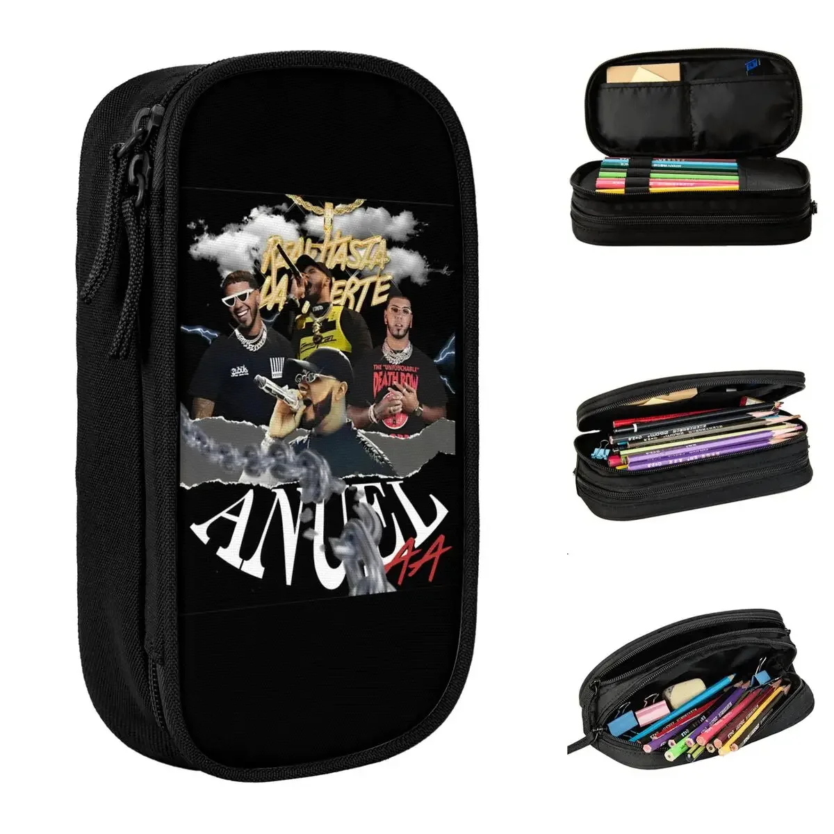 

Lovely ANUEL AA MERCH Rapper Music Pencil Case Pencilcases Pen for Girls Boys Big Capacity Bag Office Zipper Accessories