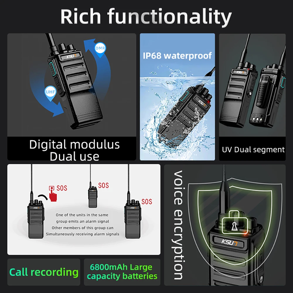 KSUN DM18UV DMR Ptt لاسلكي تخاطب طويل المدى IP68 مقاوم للماء VHF UHF Uv ثنائي النطاق مشفر راديو المحمول الرقمي