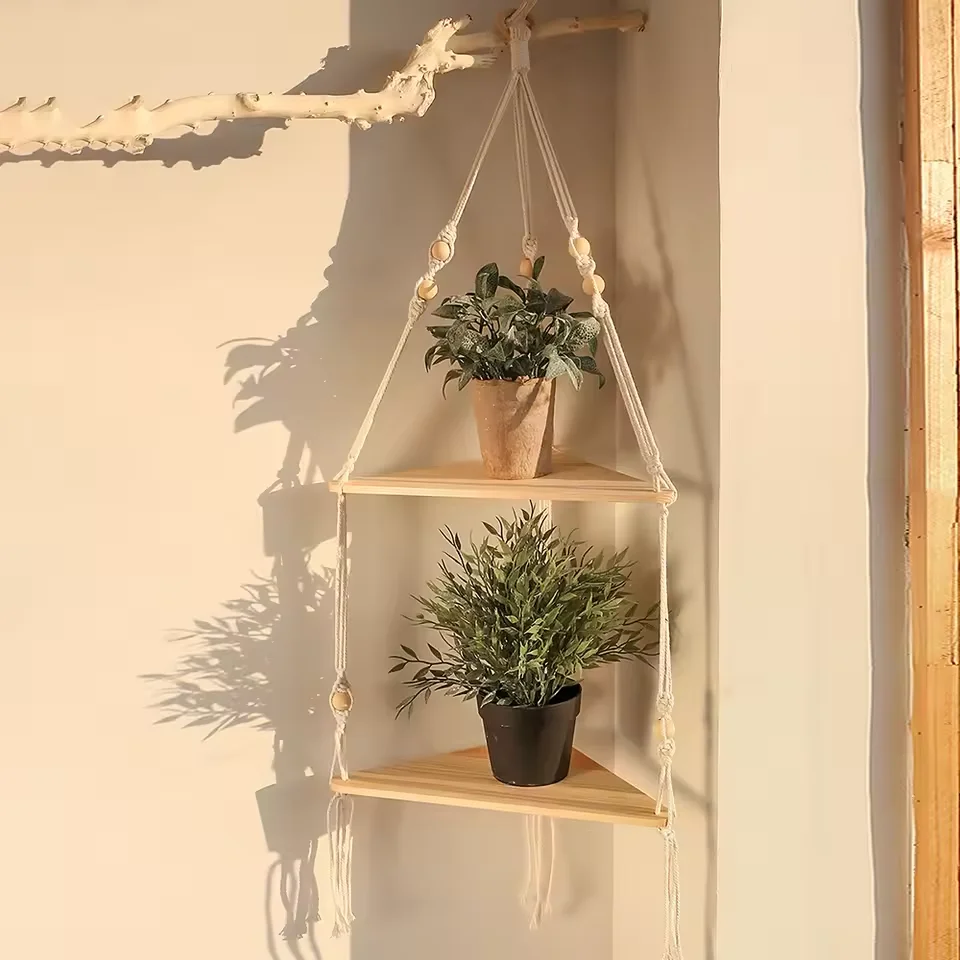 1/2/3-Tier schwimmende Wandre gal Holz Dreieck Ecke Display Stand Boho Wohnkultur Wohnzimmer Schlafzimmer Wandbehang Dekor