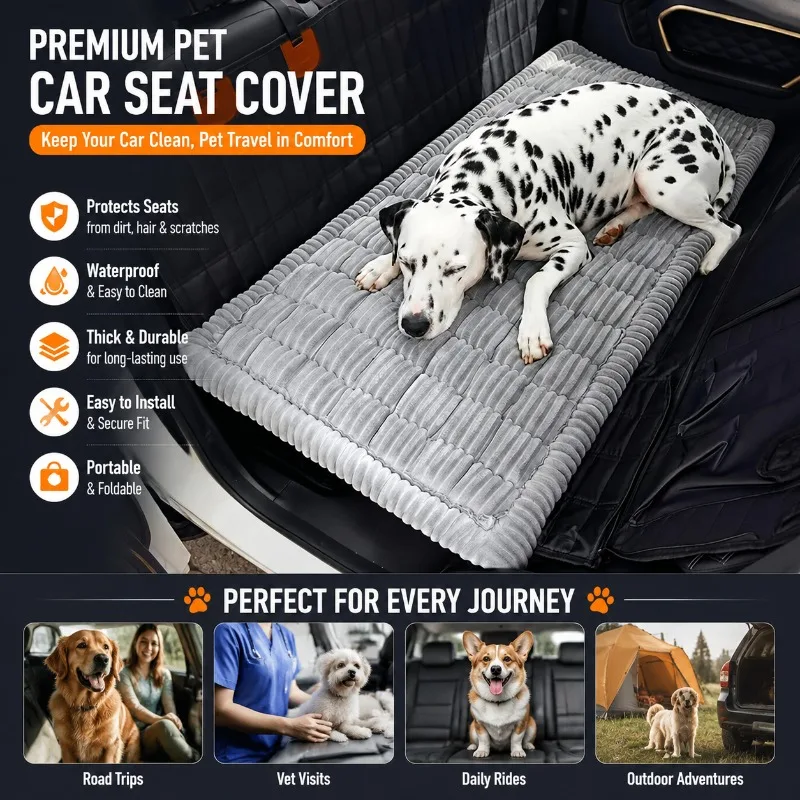 Premium Thick Dog Car Seat Cover Waterproof Pet Travel Mat Anti-Slip Back Seat Protector Foldable Puppy Mattress for SUV Trunk
