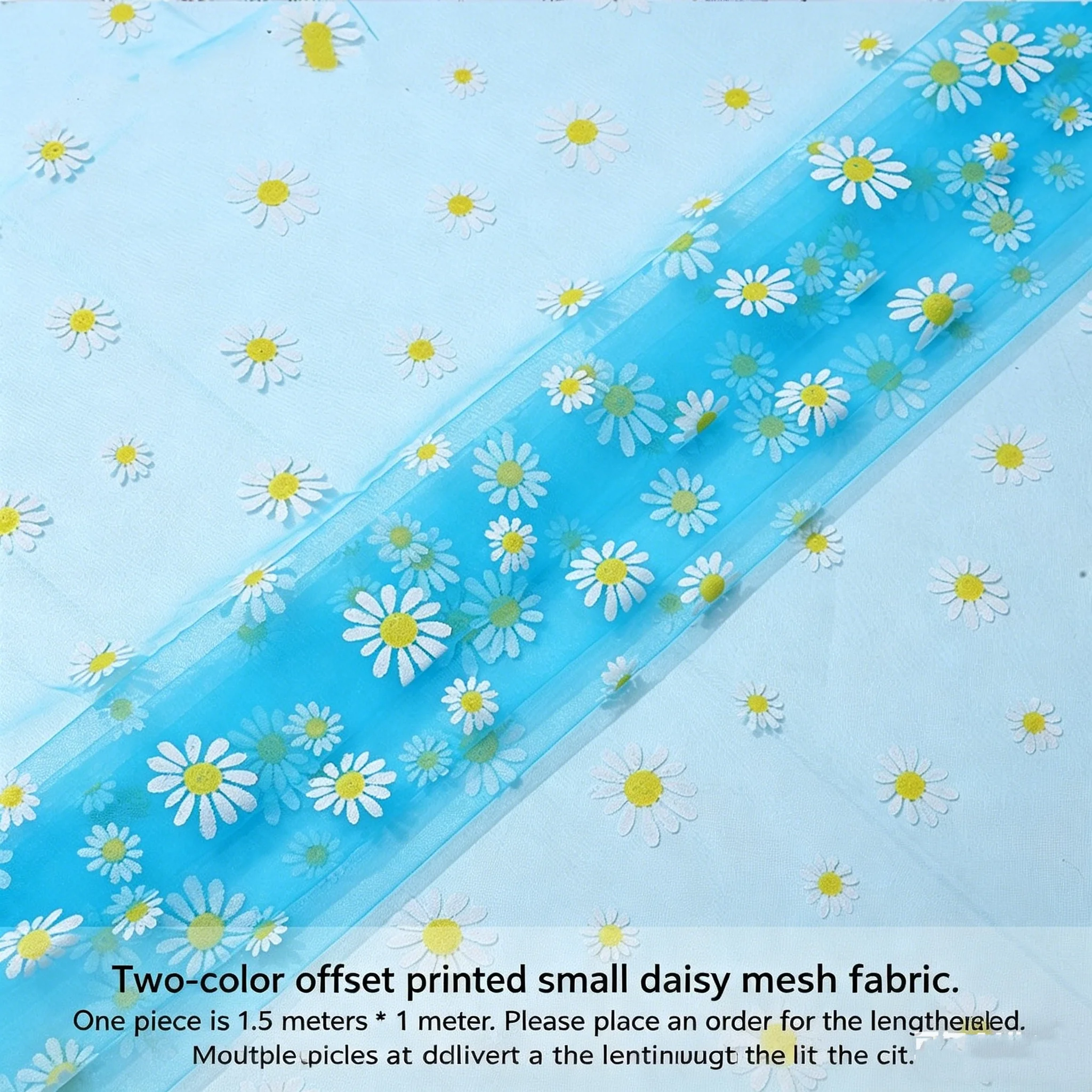 Sunflower Daisy Printed Mesh Fabric Floral Sheer Tulle Gauze Soft Breathable Cloth for Kids Stage Costume Dress Sewing Material