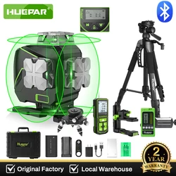 Huepar 4D 16 라인 레이저 레벨 셀프 레벨링, 크로스 라인 LCD 스크린, 블루투스 원격 그린 빔 타일 바닥, 리시버 포함, 4x360 °