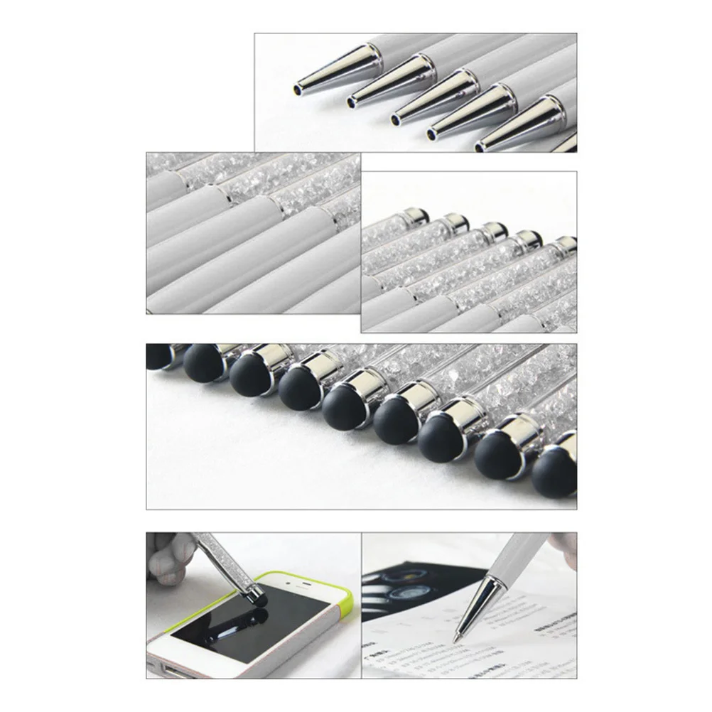 

2Pcs Crystal Pens Stylus Pen for Touch Screen Devices Multifunctional Ballpoint Writing Tool Smooth Responsive Rubber Tip Metal