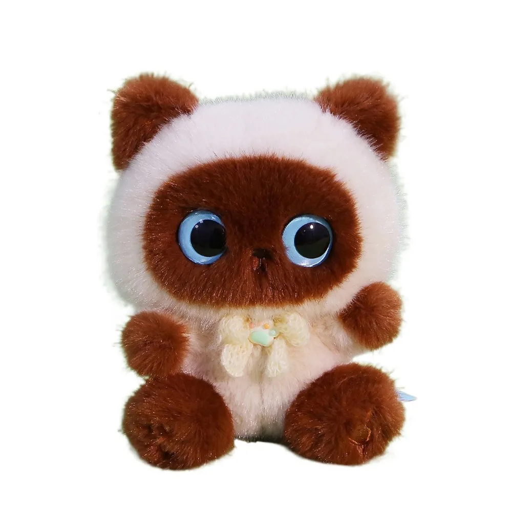 

Creative Stuffed Animals Black Cat Plush Toy Kawaii Furry Siamese Cat Doll Soft Fluffy Cat Table Doll Home Decor