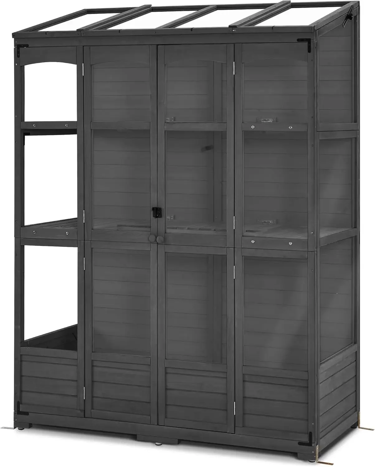 

Wooden Greenhouse, Walk-in Outdoor Greenhouse with Openable Roof and Lockable Door, Dark Grey