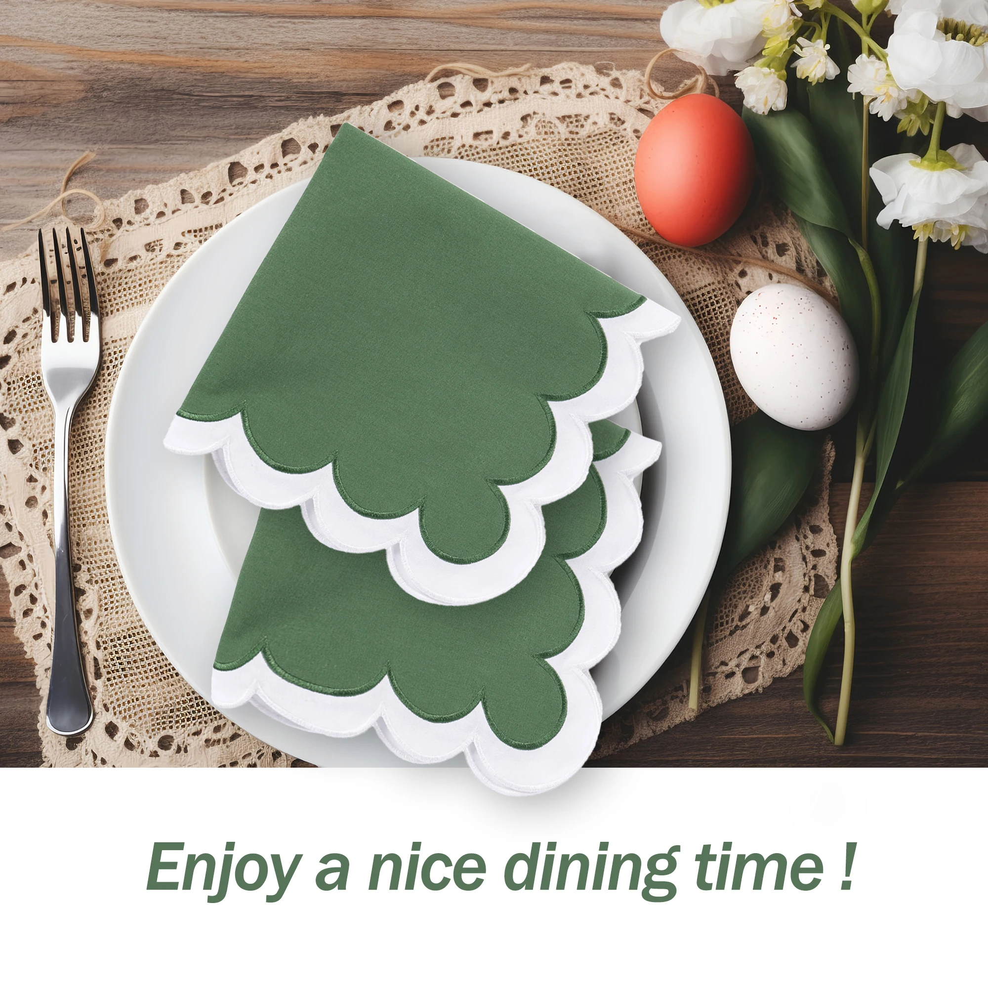 1PCS/4PCS Double Embroidered Wavy Edge Napkins Reusable Thick Cotton Tea Towels Wedding Parties Christmas Table Decorations