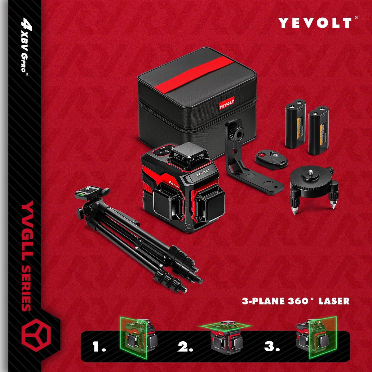 

YEVOLT YVGLL4XS12 12-линейный трехпластовый лазерный уровень — высокоточный самовыравнивающийся самовыравнивающийся 30 м PerfectPlane с двойным питанием для рабочих встреч и домов