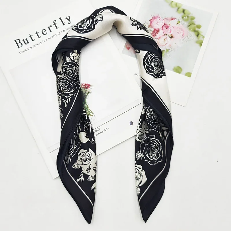 وشاح حريري أنيق للنساء باندانا مربعة - إكسسوار أزياء على الطراز الكوري لبنك طيران المكتب للسيدات