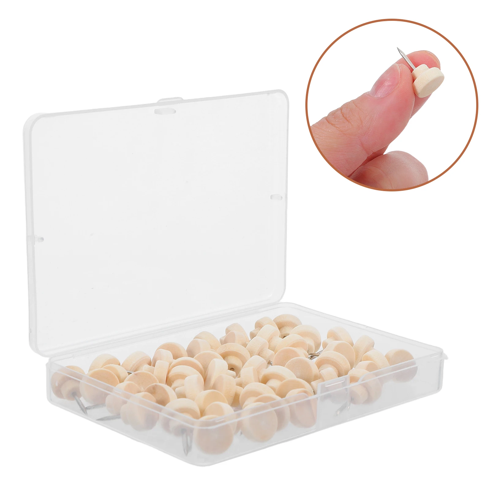 50Pcs Round Wooden Pushpins for Cork Board Simple Stylish Thumbtacks for Photo Wall Office Memo Notes Push Board Pin