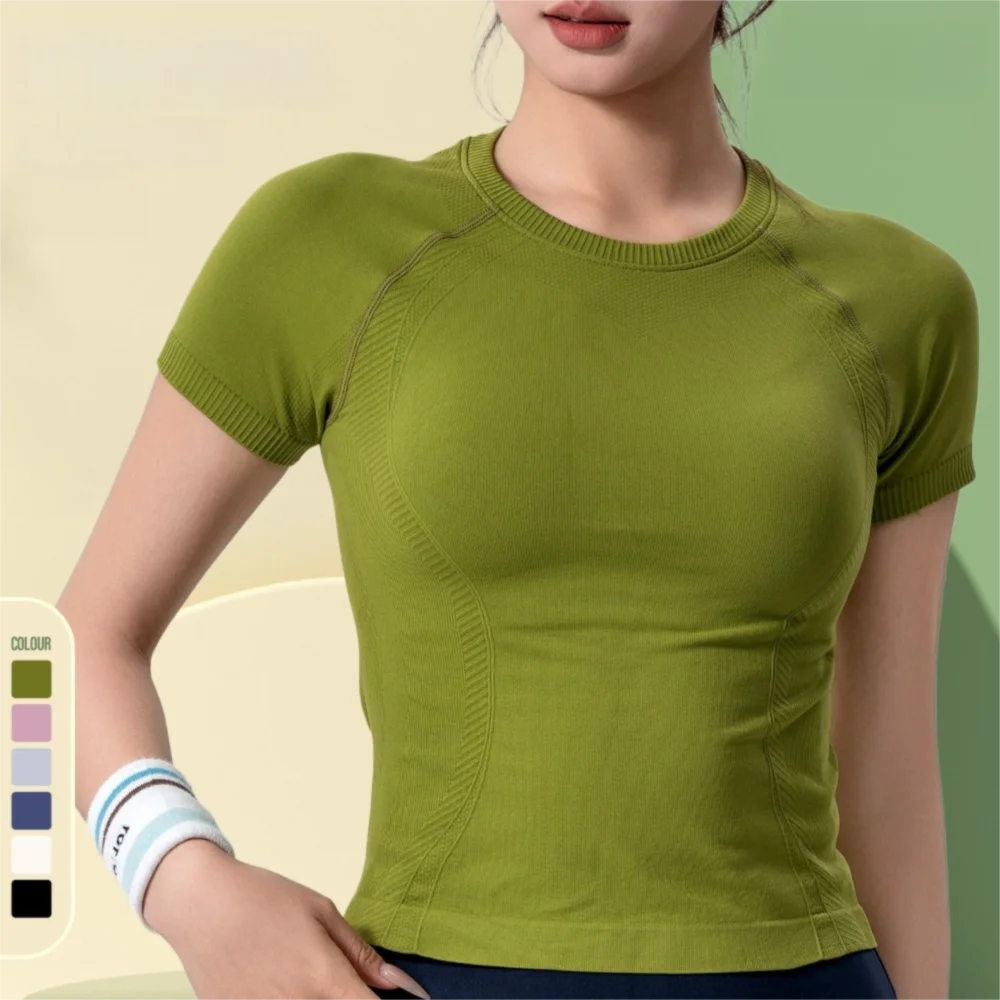 Lightweight Short Sleeve Sport T-shirt Stretchy Round Neck Women Fitness Top Breathable Seamless Quick Dry T-Shirt Workout