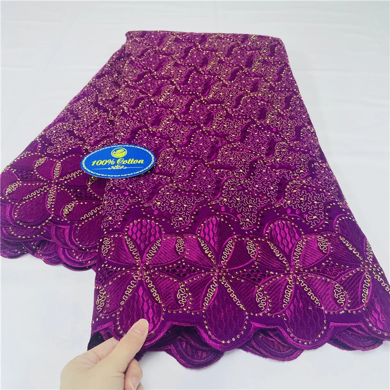 5 Yards African Swiss Voile Lace Fabric Embroidery High Quality With Stones Dry 100% Cotton For Wedding  29L882501