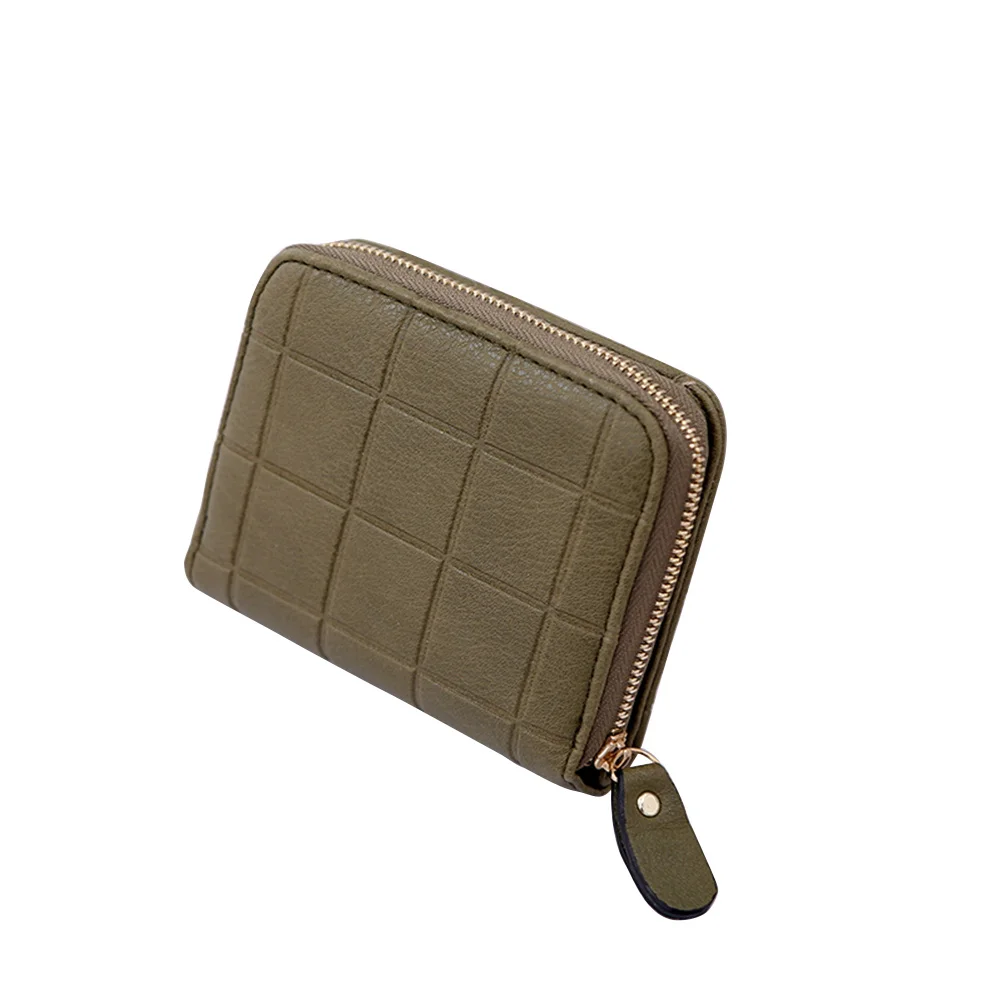 

Women Girl Mini Wallet PU Zipper Small Purse for Cards Keys Coins Plaid Dark Green Lightweight Travel Women Wallet