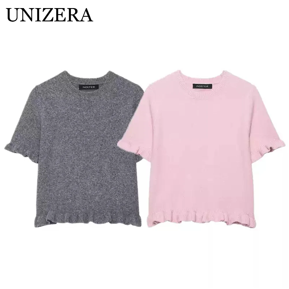

European and American style autumn new product women's slim fit short sleeved layered decorative knitted sweater