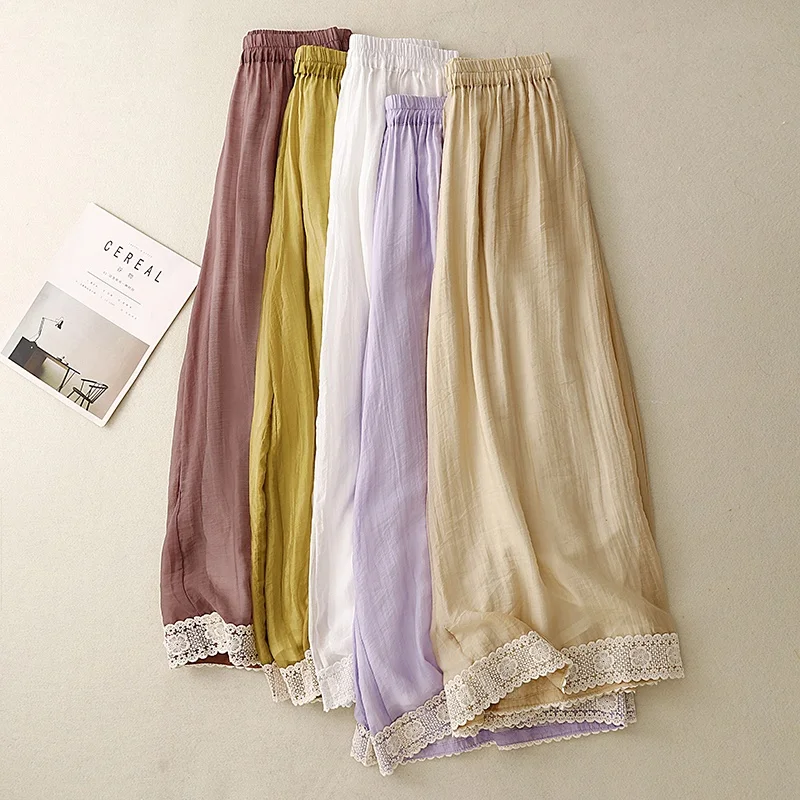 New Chinese Style National Trend Lyocell Loose Retro Slim Wide Leg Floral  Long Pants Casual Trousers Women's Fashion