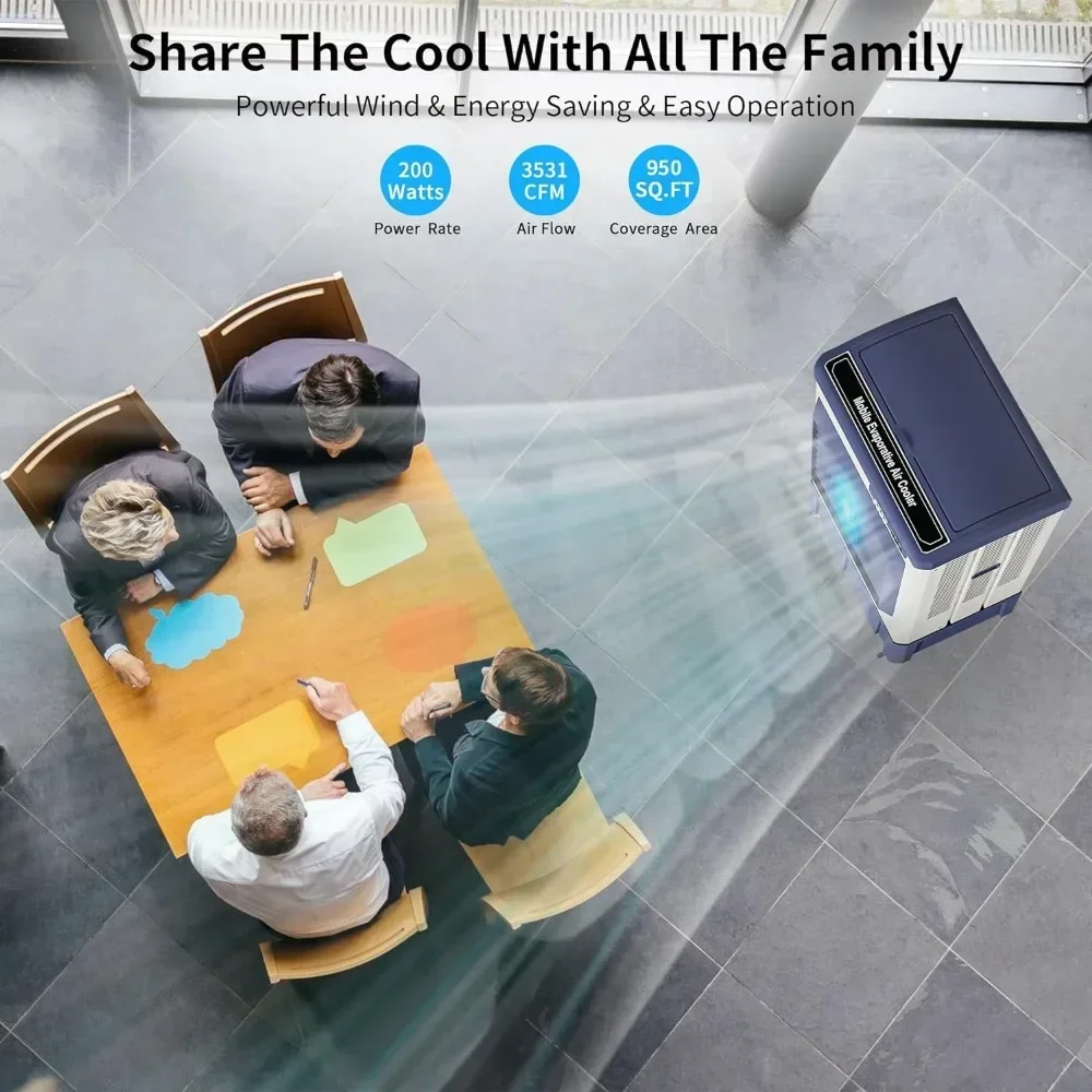 Refrigerador de ar evaporativo com preenchimento automático contínuo, pântano portátil, 120 ° oscilante, modo de 3 velocidades, ventilador refrigerador