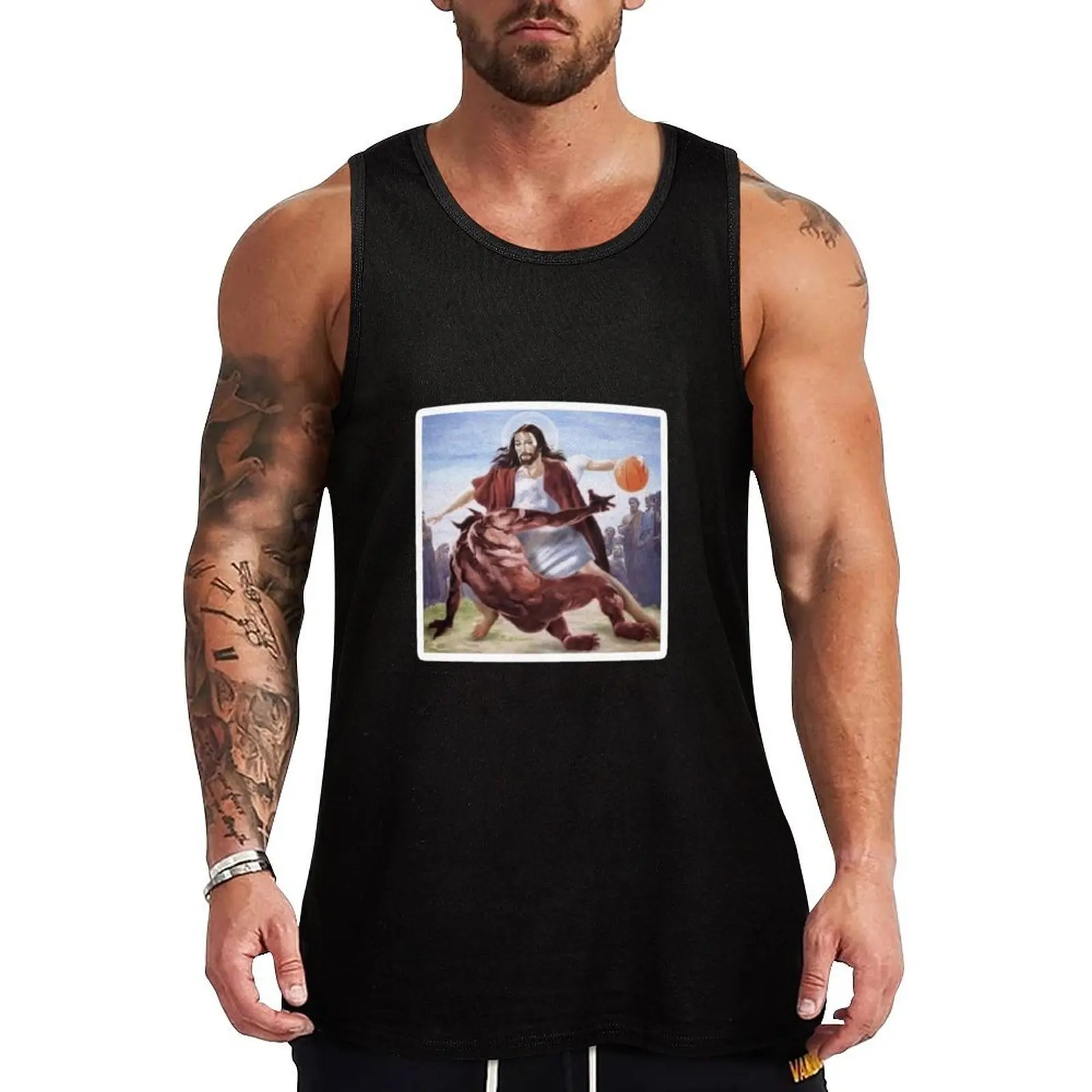 Jesus Crossing Up Satan Basketball Tank Top Workwear Tank Top Durable Sleeveless Casual Shirt