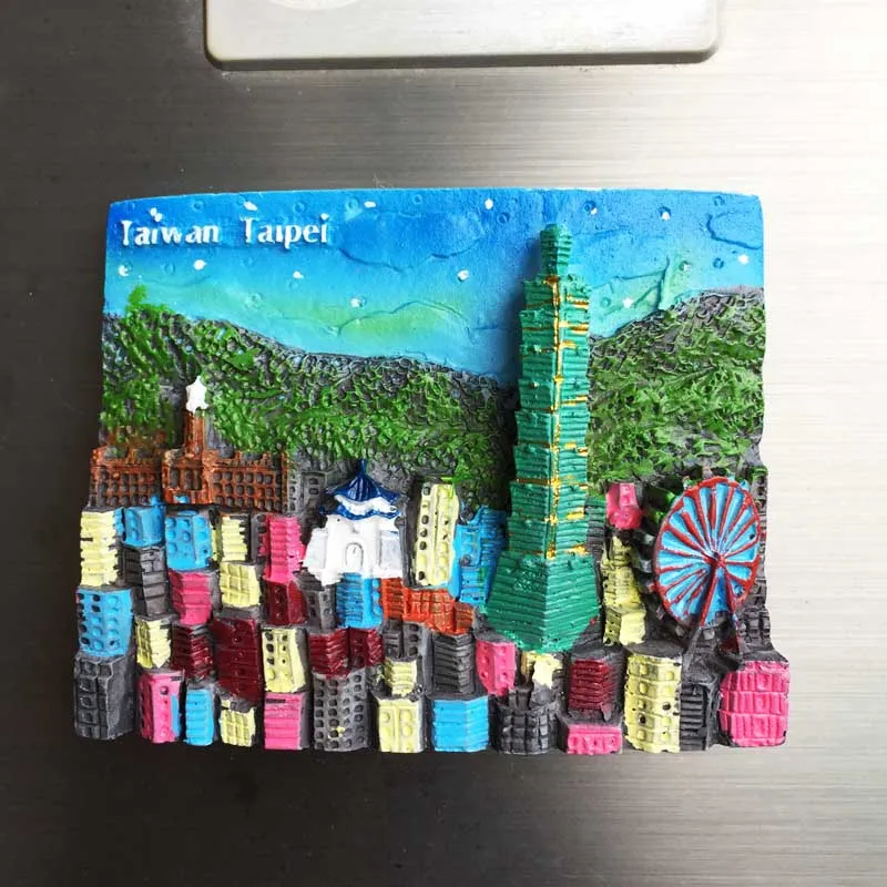 Туристические сувениры, магнитные наклейки, магниты на холодильник и подарки ручной работы с зданием достопримечательностей Тайваня - Тайпейская башня.