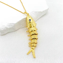 Trendy Gold Color Plain Lifelike Fish-shaped Pendant Charm Necklaces Jewelry Gift