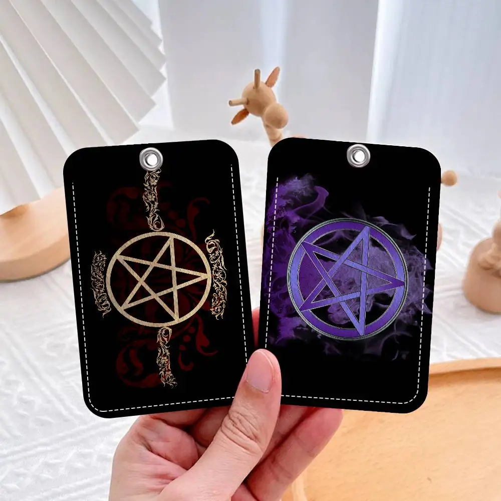 

Witch Sun Moon Pentagram PU Soft Leather Rectangular Key Card Holder Induction Elevator Protection Cover Youth Faion Accory