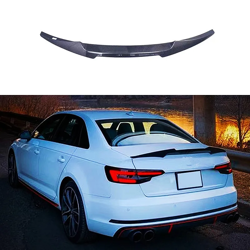 For 2016-2021 Audi A4 B9 M4 Styling Real Carbon Fibe Rear Trunk Lid Wings Ducktail Lip Spoiler Car Exterior Tuning Accessories