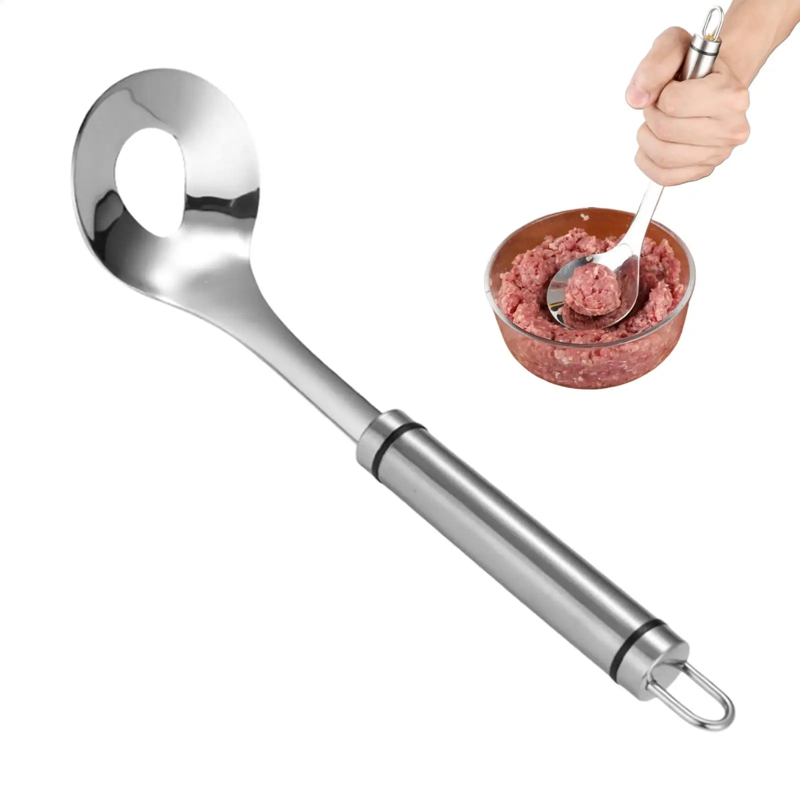 Meatball Maker Tool Stainless Steel Long Handle Anti-Slip Food-Grade Meatball Mold Maker Scoop for Pork Chicken Fish Shrimp Home
