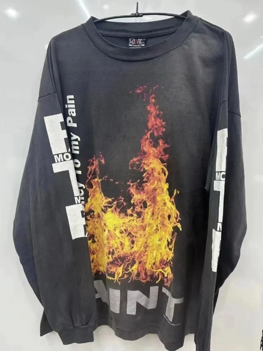 New Flame Wa Long Sve T-irt Trendy Brand Loose Fit round Ne Youthful ular Sle Summer Collection for Men