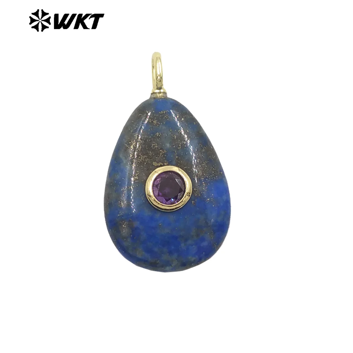 

WT-P2022 Simple Design Waterdrop Shape Smooth Natural Gemstones Set In Zircon Small Pendant For Women Earrings DIY Accessory