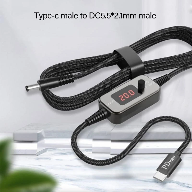 PD100W USB C to DC5521 고속 충전 케이블 5V 9V 12V 15V 20V 5A 조절 가능 전원 공급 케이블 (다양한 어댑터 포함) 베스트셀러