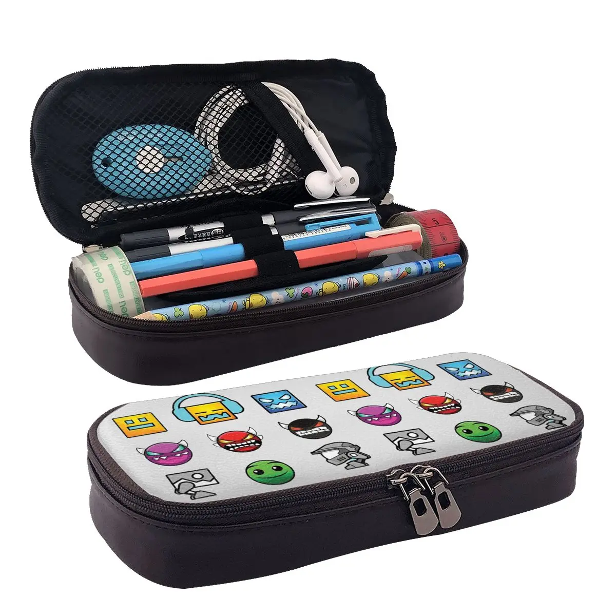 Geometry Dash Leather Pencil Case for Boys Girls School Pen Box Pencil Bag Stationery Supplies Pen Holder Bag