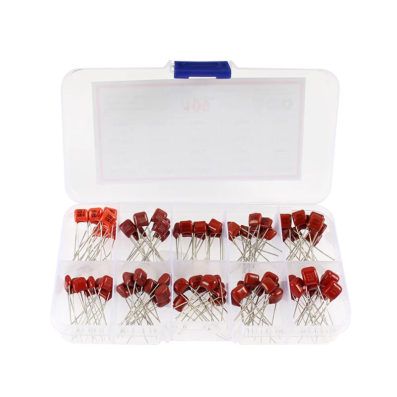 

CBB Polypropylene Film capacitor 10nF~470nF 63V to 100V Capacitance 10NF 22NF 33NF 39NF 47NF 100NF CBB Capacitors Assortment Kit