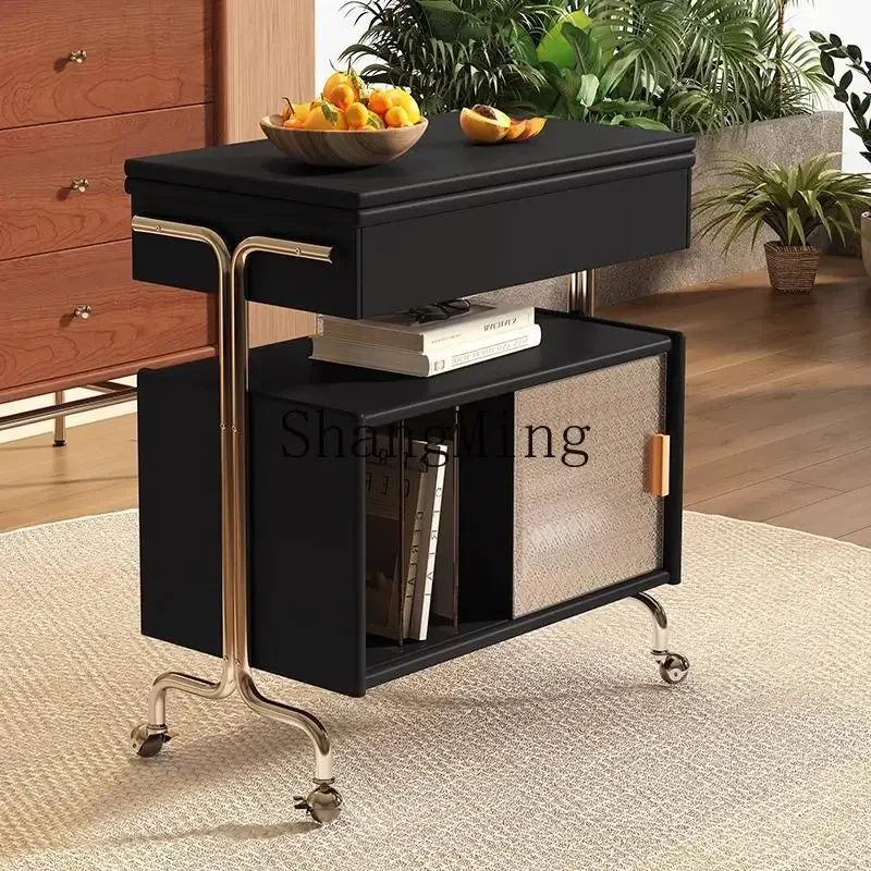 

CL style movable sofa side few solid wood storage cabinet living room folding rotating desktop coffee table