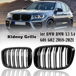 1 para samochodów przednia maska kratka nerkowa czarny błyszczący wyścigi Grille 2 linia podwójna listwa dla BMW 3 4 X3 X4 G01 G02 G08 2018 2019 2021