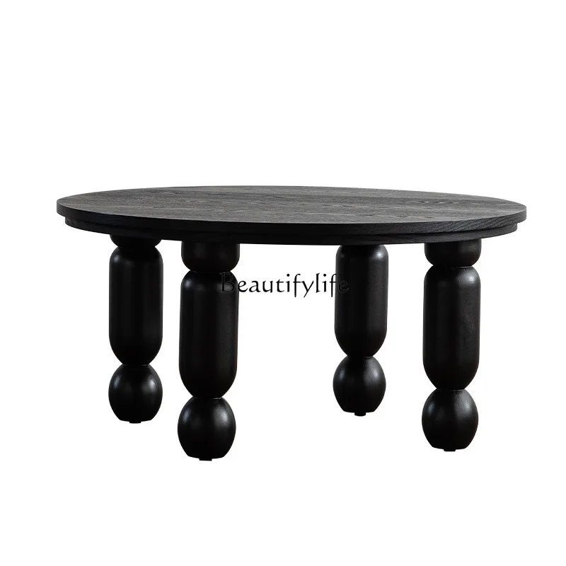 Medieval style small round table coffee table hotel B & B rest area living room black combination coffee table