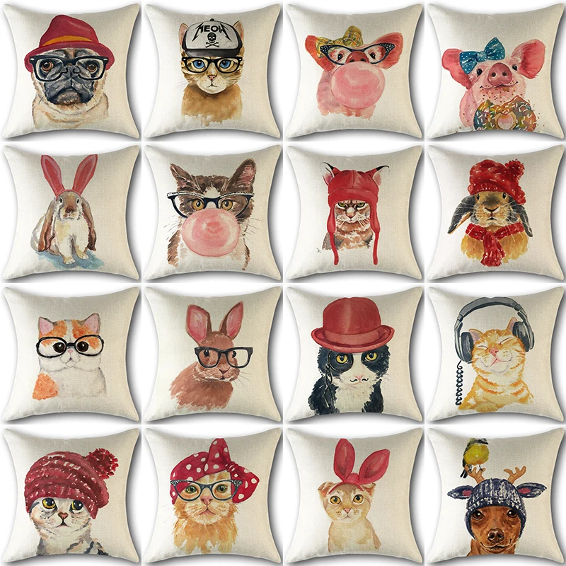 

Cute Animals Printed Cotton Linen Pillow Cover 18x18 Inches Pillowcase Cushion Cover Seat Chair Car Decorative Throw Pillowcase