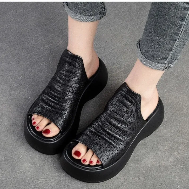 2023 New Chunky Fashion Mid Heels Shoes Slippers Women Sandals Summer Flip Flops Casual Slingbacks Beach Zapatillas Mujer Slides