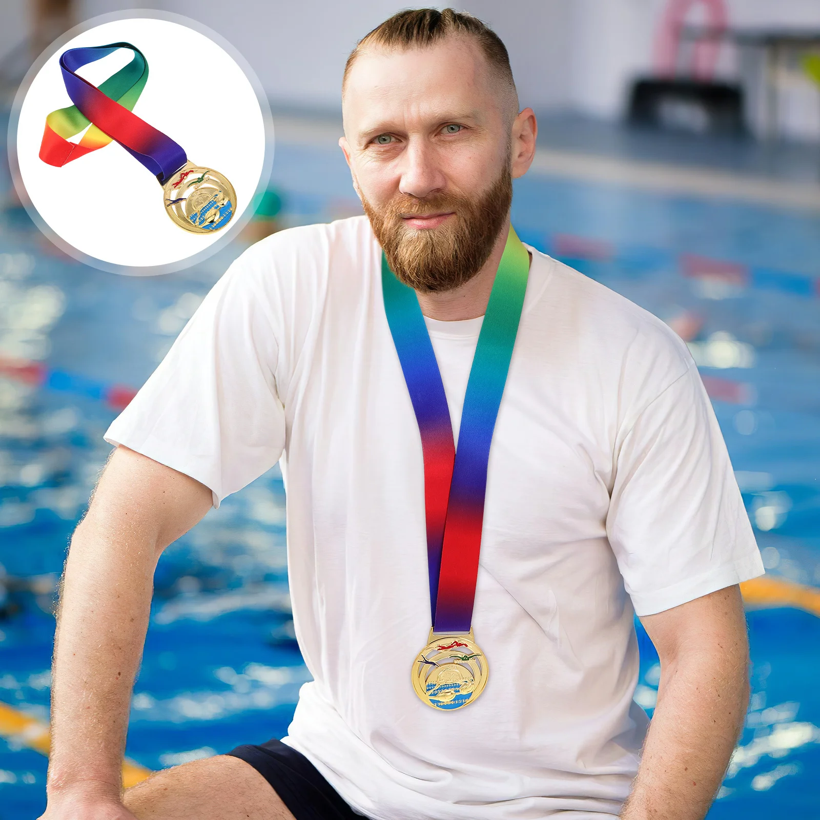 

Metal Award Medal with Neck Ribbon - Premium Zinc Alloy Running Swimming Competition Trophy for First Place Honor Recognition